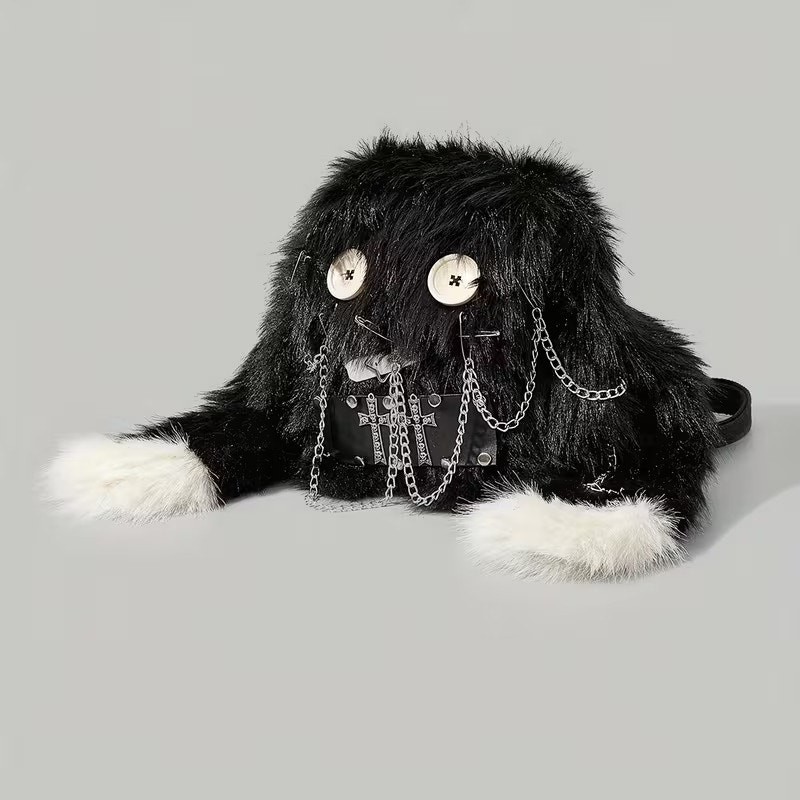 Goth Emo Punk Alt Black Fuzzy Rabbit Mini Backpack Crossbody  display picture 1