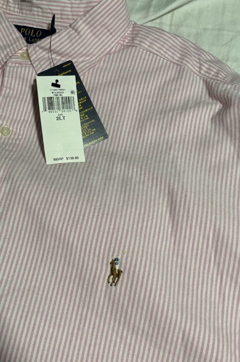 Polo Ralph Lauren Mens Classic Fit Striped Oxford Shirt in Pink Multi Size 2XLT thumbnail 5
