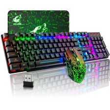 Wireless Gaming Keyboard and Mouse Combo Rainbow Backlight Quiet Ergonomic Me...