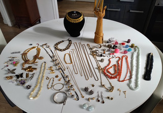 lot bijoux vintage colliers bracelet cœur sécable chaine plaqué or broche bagues