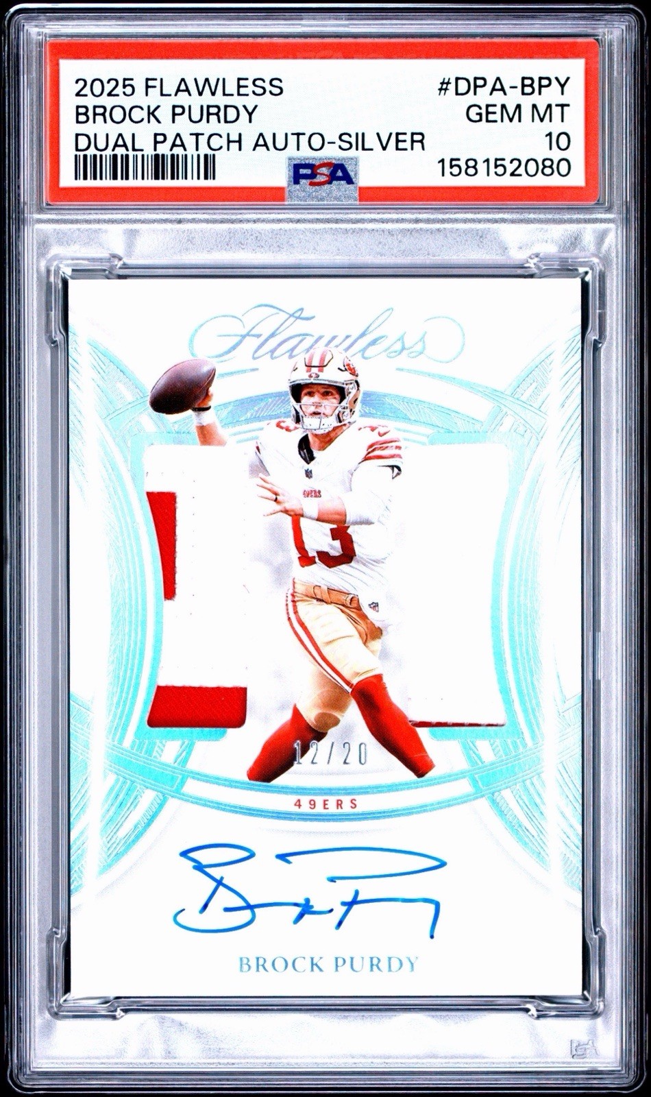 2025 PANINI FLAWLESS DUAL PATCH AUTOGRAPHS #DPA-BPY BROCK PURDY /25 PSA 10 POP1