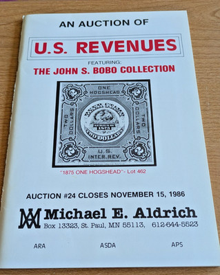 John S. Bobo collection U. S. Revenues auction catalog Adrich 1986 