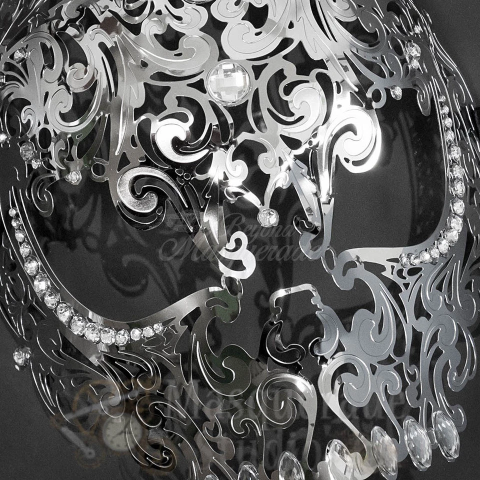 Womens Full Skull Phantom Day of the Dead Halloween Masquerade Mask [Silver] - Image 4 of 4