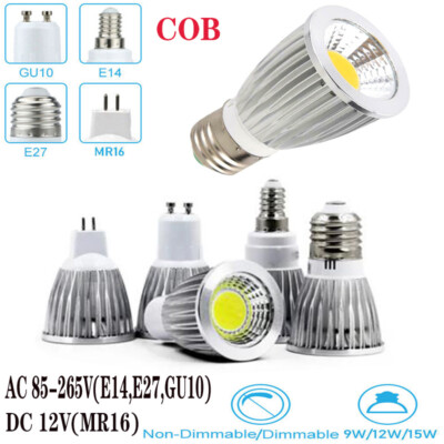 9W 12W 15W LED COB Spotlight Bulb Home High brightness Lamps MR16 GU10 E27 E14