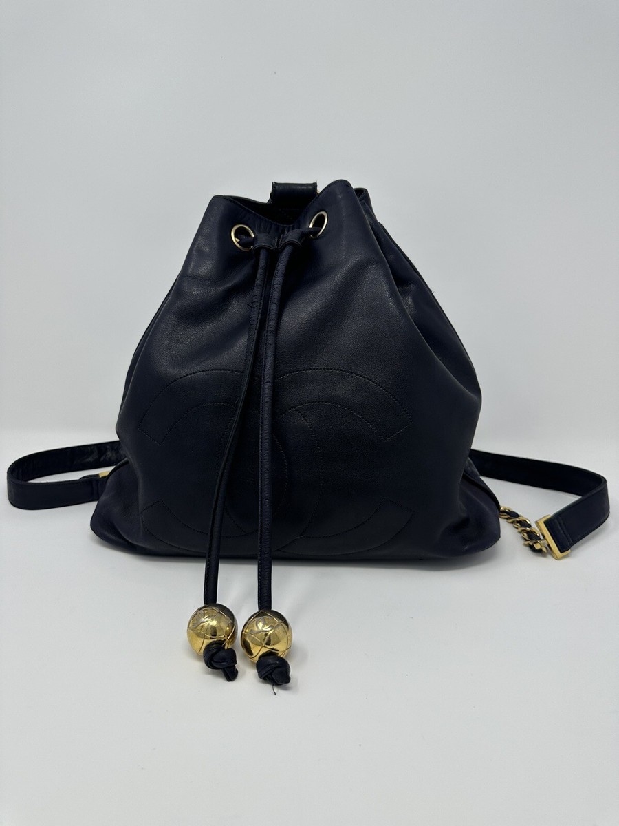 CHANEL ノベルティブラック バケットバッグ Vintage Chanel Lambskin Bucket BACKPACK Shoulder Bag Dark Navy | eBay