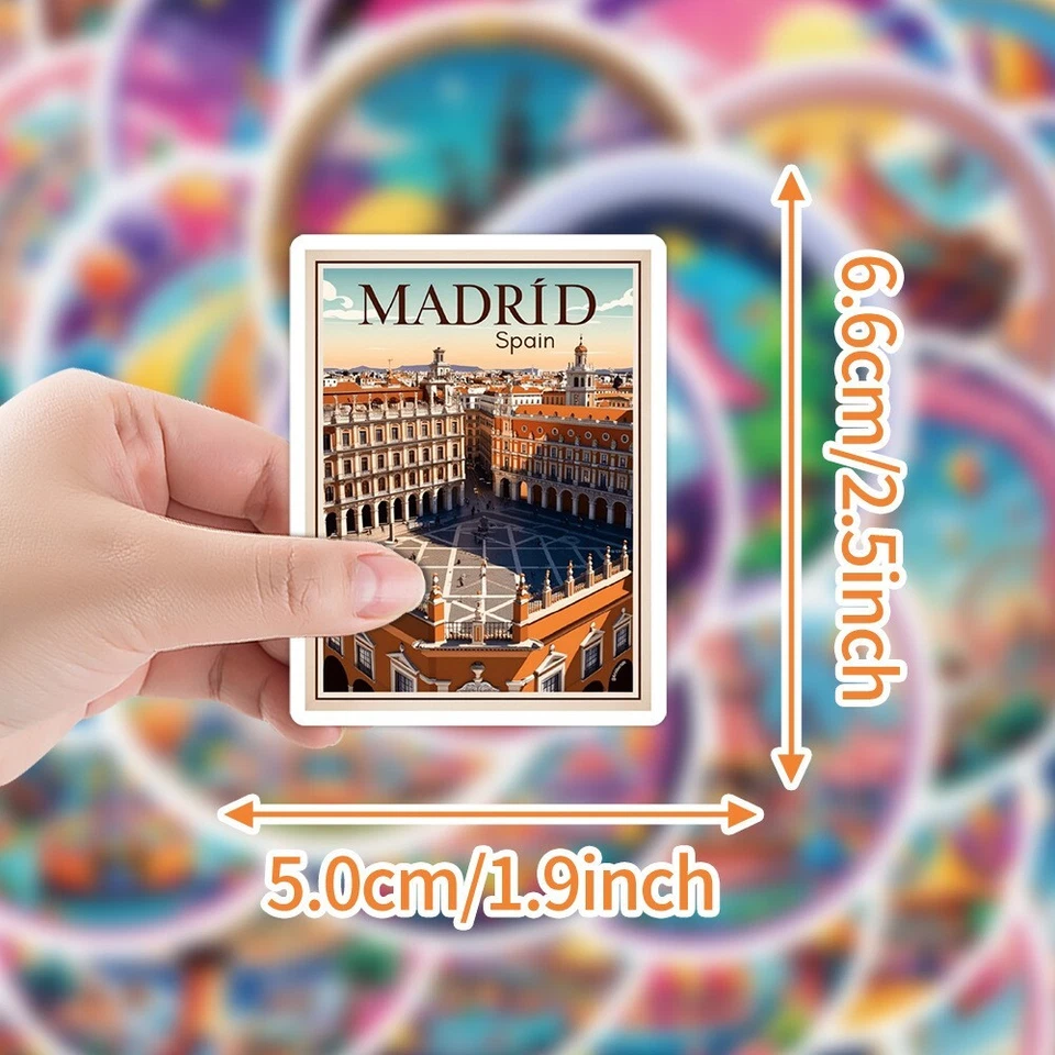 50pc Waterproof Stickers Europe Iconic Landmarks Trip Vacation Luggage Phone Car - Image 4 of 4