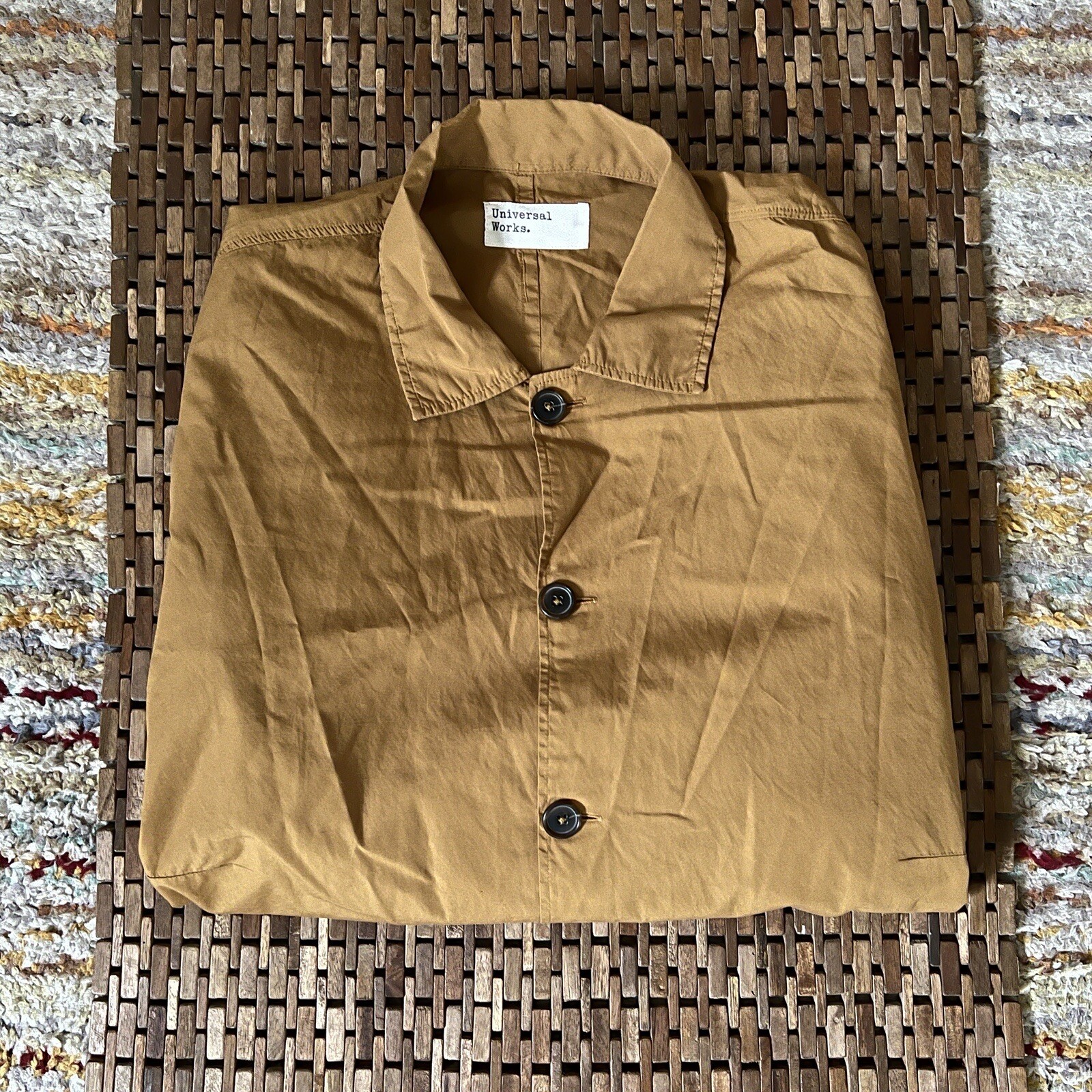 Universal Works Button Down Lightweight Spring Chore Jacket Khaki Tan Large L