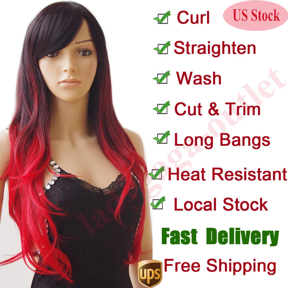 Moda Cosplay Peluca de Pelo Mujeres Larga Recta Rizada Fiesta Anime Disfraz Pelucas Completas Foto 3 de 4