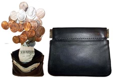 new black leather squeeze change purse metal framed squeeze coin change case