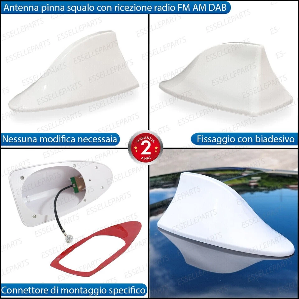 ANTENNA PINNA SQUALO BIANCO LUCIDO PER ALFA ROMEO GIULIETTA VERA RICEZIONE RADIO - Immagine 3 di 4