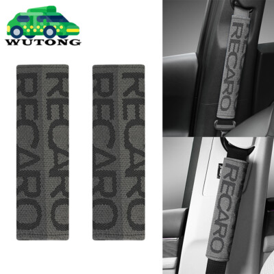 2PCS JDM Recaro Gray Fabric Seat Belt Cover Shoulder Pads Racing Seat Material