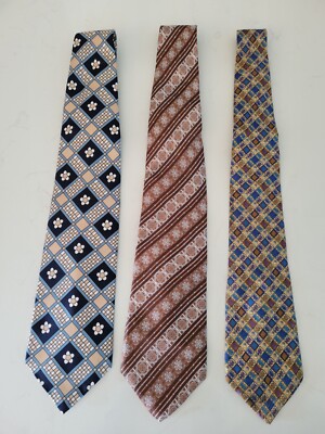 Lot of (3) Silk Polyester Ties - Carriage Cravat Brittania - Geometric - Vintage