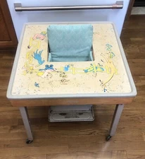 Vintage Babee Tenda Feeding Play Table/Walker Attached Seat Wooden Folding