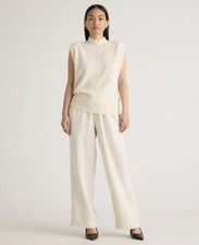 Quince European Linen Wide Leg Pull On Elastic Waist Pants Trousers Ivory Sand S