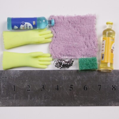 1Set 1/12 Scale Dollhouse Miniatures Lot Mini Kitchen Dish Soap Gloves Decor Kit