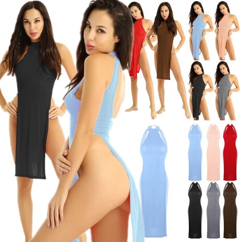 ·Women Sheer Mesh Lingerie Camouflage Side Slit See Through Chemise Mini Dress - Picture 3 of 106
