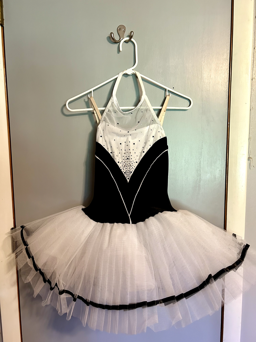 Adult Small Ballet Costume: Black White Top, White Tutu