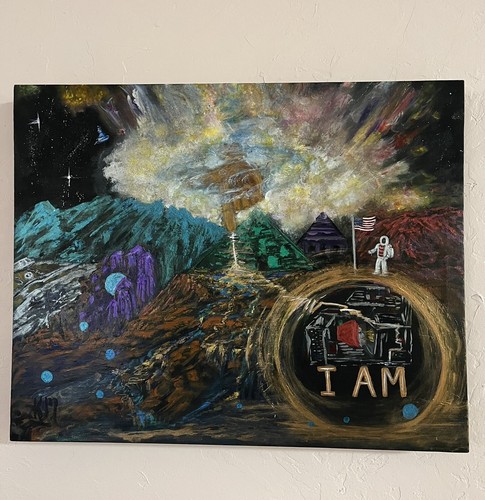Christian Art Painting God Of Creation “I AM” OOAK 16x20 Wood Frame Acrylc - Picture 2 of 14