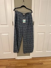 UMGEE Ladies Wide Leg Pants Blue Print Size Medium Pockets
