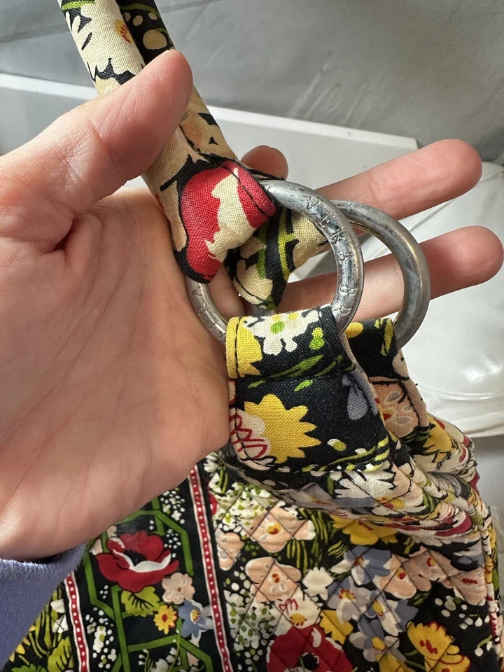 Grand Vera Bradley Poppy Fields Rouge Jaune Floral Hobo Épaule Sac à Main - Photo 4/4