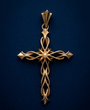pendentif croix art nouveau ancien or jaune 18 carats 18K 750 travail francais