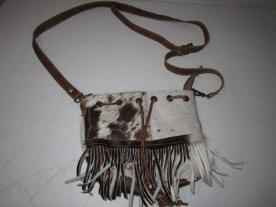 Myra Bag Cow Hide Fur Leather Purse Fringe Crossbody Country Girl Western NICE!