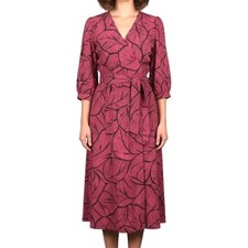 VTG LADY CAROL Pink/Black FLORAL/TROPICAL Belted PLEATED Satin BLOUSON DRESS 14