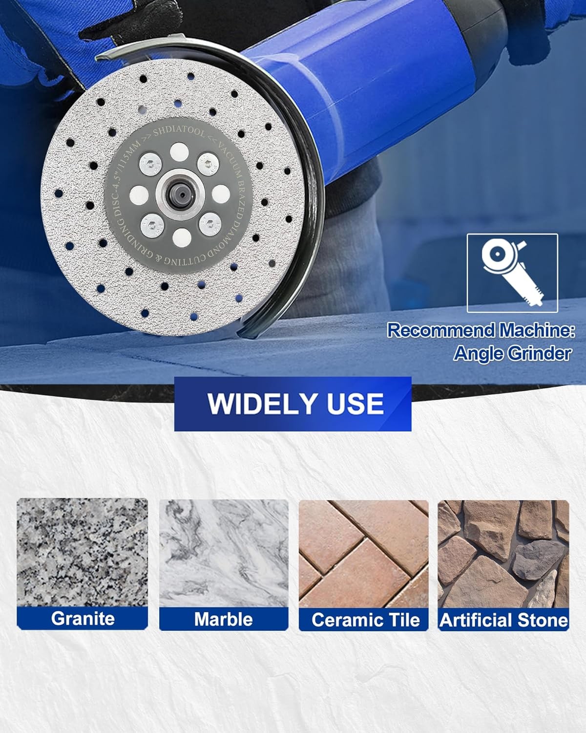 SHDIATOOL 4-1/2 Inch Diamond Cutting Grinding Disc Fits inch, Grey 