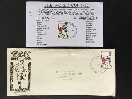 GB 1966 WORLD CUP/WINNERS FIRST DAY POSTMARKS COVER + CARD