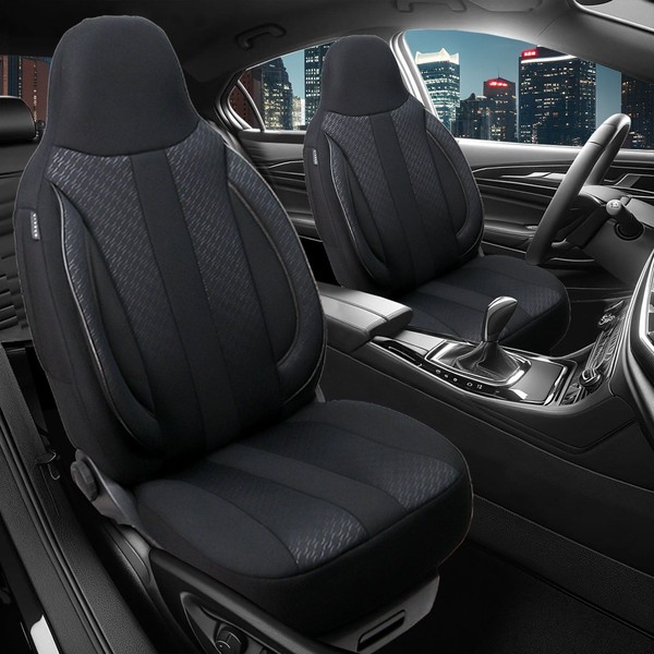 2X SitzbezüGe Passend FüR Kia Rio 3 Ub (Schwarz) | Vorne | Pilot-Style ZENO504-image
