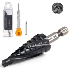 M35 Cobalt Step Drill Bit Set with Center Punch TiAlN Coated Unibit 1/4"-3/4"...