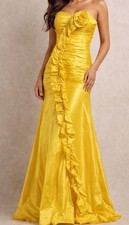 Mori Lee Strapless Yellow Prom Dress Corset Lace Up Ruffle Mermaid Formal 9/10