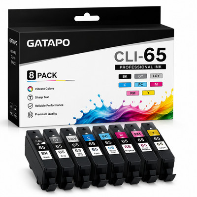 CLI-65 CLI 65 Ink Cartridges High Yield (8-Pack,1BK 1GY 1LGY 1C 1PC 1M 1PM 1Y)