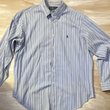 Ralph Lauren Classic Fit Men's L Blue/White Striped Button-Down Long Sleeve