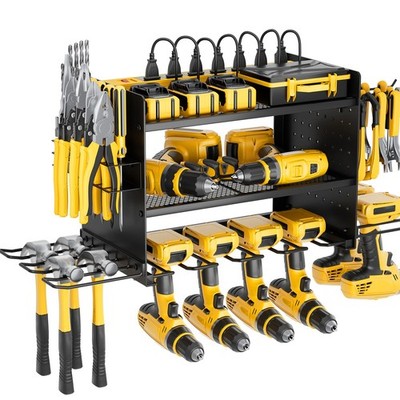 Power Tool Organizer Wall Mount, 3 Layer 8 Drill Holder Black Y, Y 