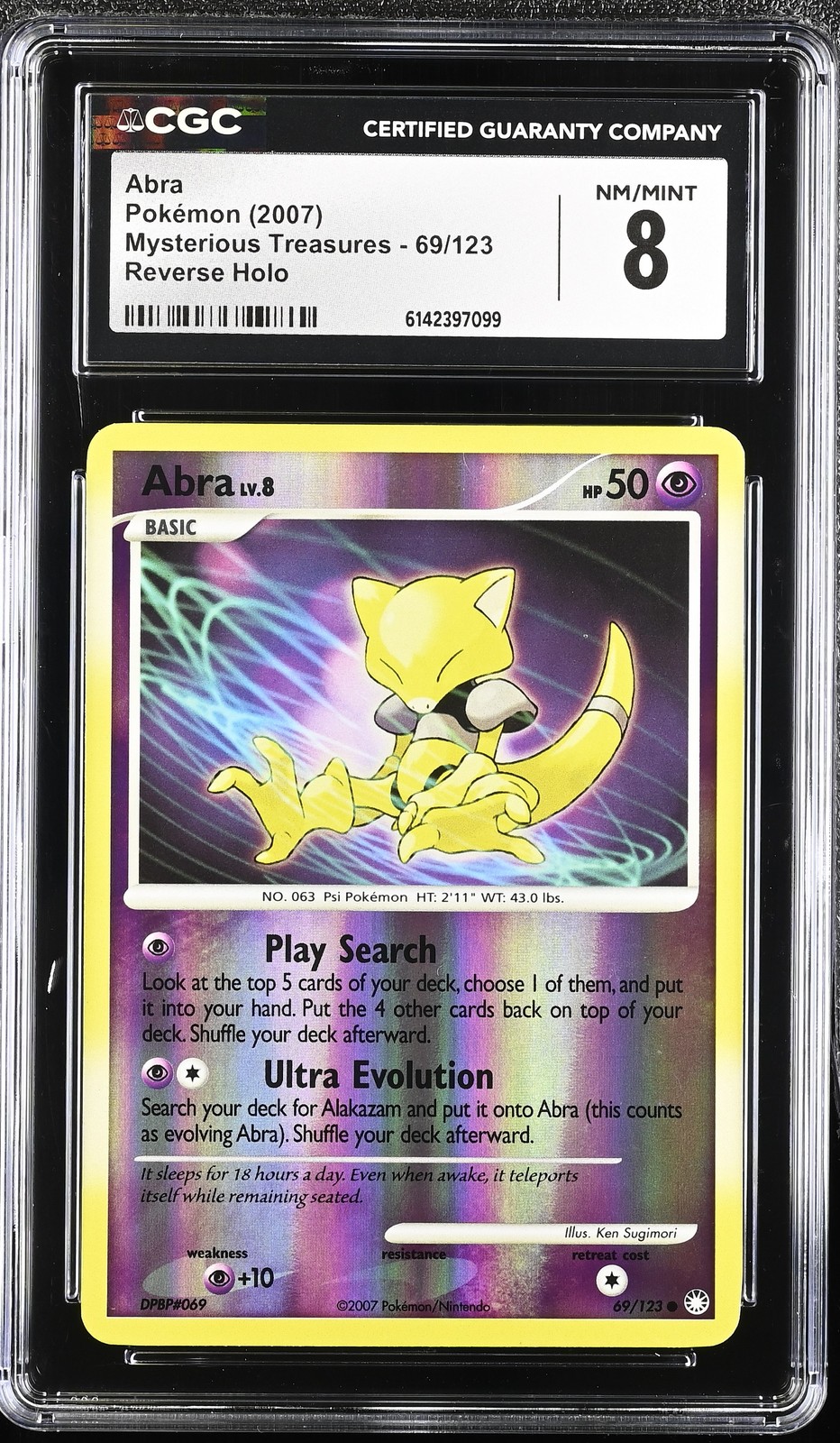 CGC 8 NM/MINT Abra 69/123 Mysterious Treasures Reverse Holo Pokemon Card