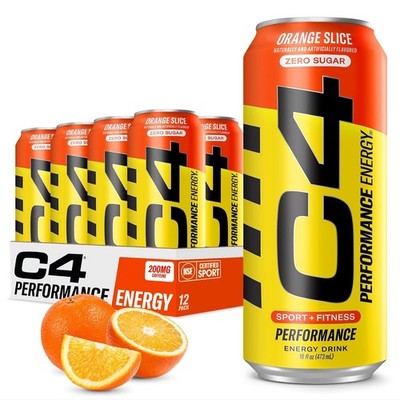 C4 Energy STARBURST Orange Slice Zero Sugar 200mg Caffeine  Alanine (Pack of 12)