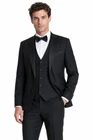 Black 3 Piece Dinner Suit Tailored Fit Jacket Trousers Waistcoat Formal Wedding