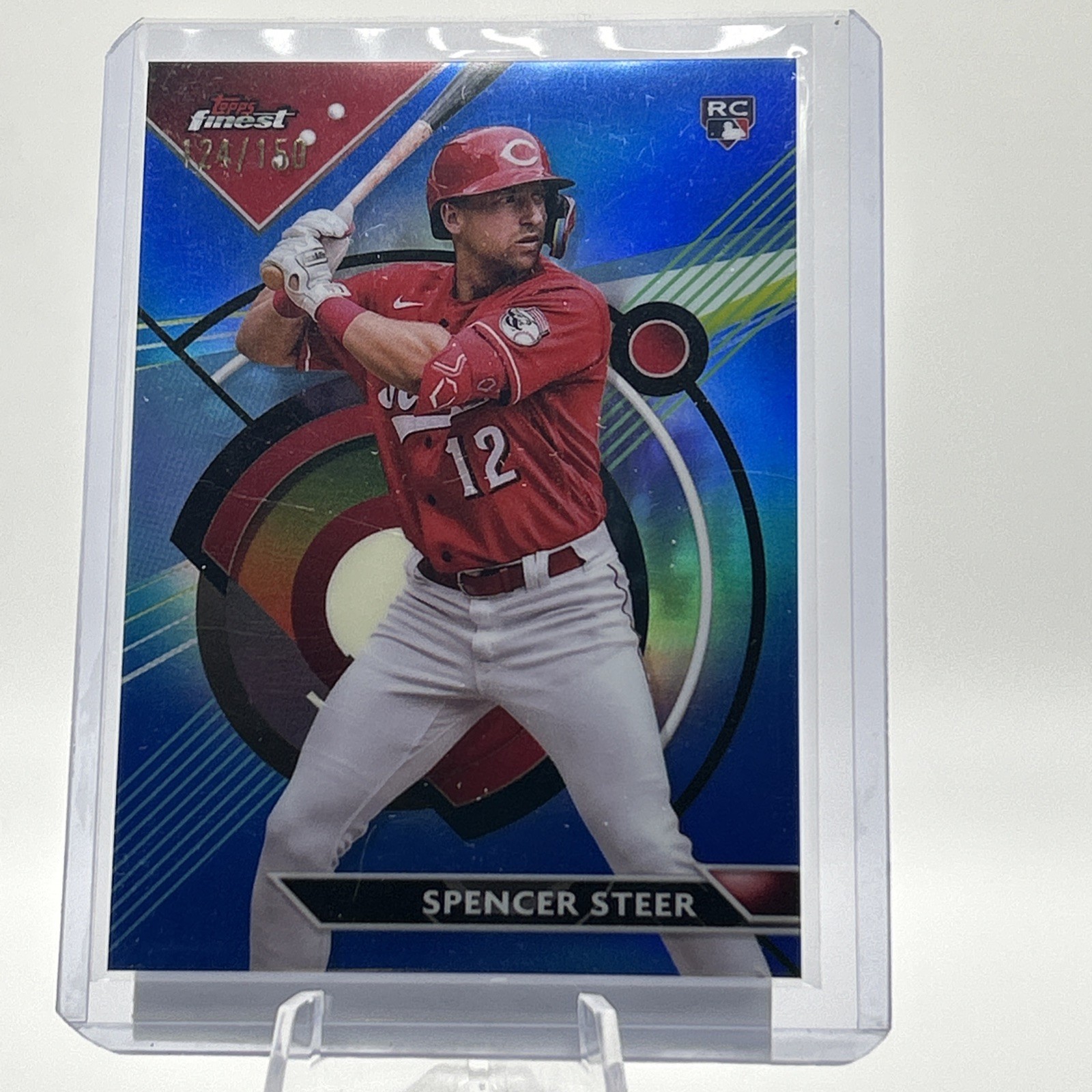 2023 Topps Finest - Spencer Steer #95 Blue Refractor /150 (RC)