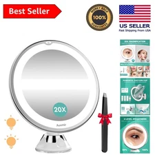 Elegant Bathroom Makeup Mirror - 20X Magnification, Lighted & Portable Design