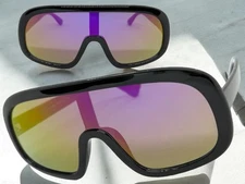 Oversize Exaggerated Modern Retro Shield Party Rave SUNGLASSES Large Black Frame