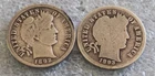 (Lot Of 2) BARBER SILVER DIMES ~ 90% Silver U.S. 10c Coins ~ 1892-O & 1893-S