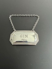 Georgian Style Solid Silver Gin Decanter Label Wine Label Richards & Knight 1973