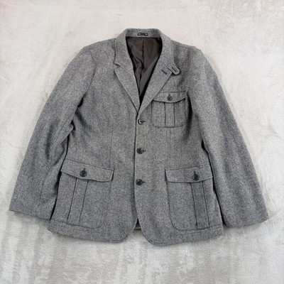 Gap Tweed Donegal Tailored Sport Coat Jacket Dusty Grey Wool Herringbone Men 44R