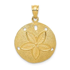 14k Yellow Gold Sand Dollar Pendant Nautical Star Charm Coastal Ocean Necklace
