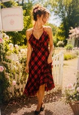 Victoria's Secret LoveshackFancy Black & Red Midi Slip Plaid Dress XL NWT