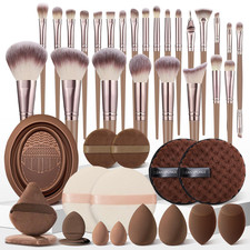 42-Piece Brown Makeup Brush Set with Beauty Blender for Flawless Finish