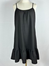Ekouaer Textured Slip Dress Black M Ruffle Hem Minimalist Casual Chic Boho