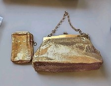 Antique Whiting  Davis Small Gold Frame Mesh Chain Purse Clasp Bag And Coinpurs