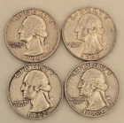 Vintage 90% Silver Quarters 1960 1961 1962-D 1963-D - Nice Circulated